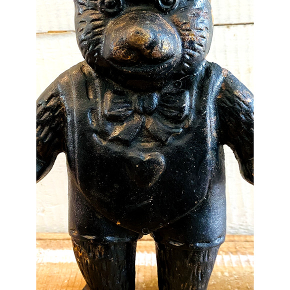 Vintage Heavy Cast Iron Teddy Bear Door Stop 8.625" Tall - Picture 5 of 10